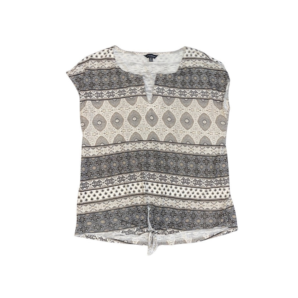 Lucky Brand Women's Top Tie Waist Cap Sleeve Blouse Geometric Size Medium