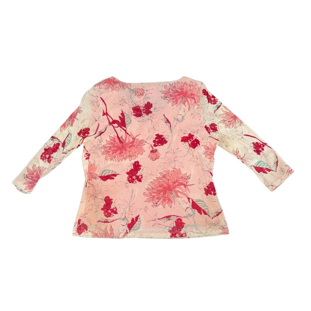 Emma James Women's Pink Floral V-neck 3/4 Sleeve Top Blouse Size XL Y2K