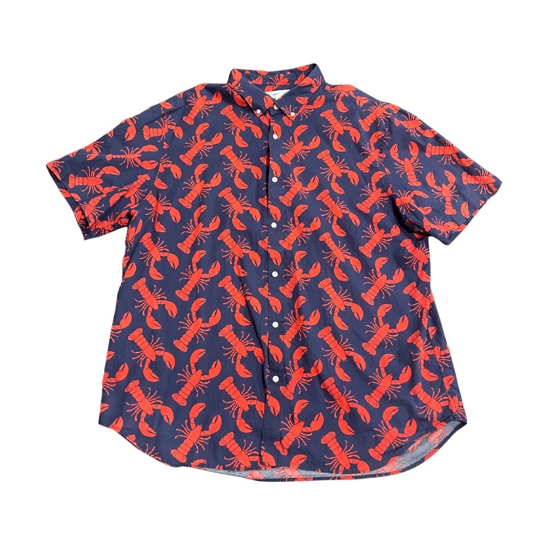Old Navy Novelty Lobster Short Sleeve Slim Fit Shirt XXL Nautical Beach Vacation