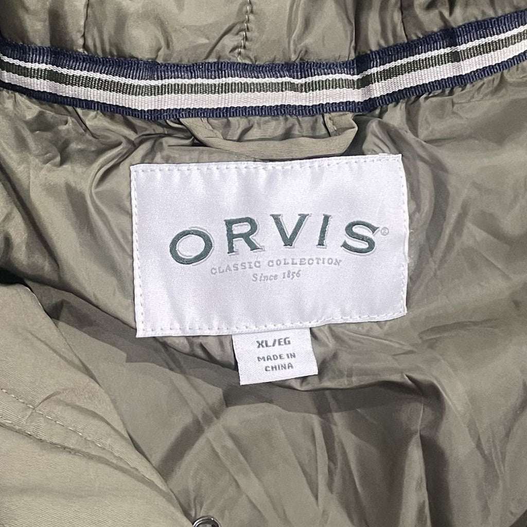 Orvis Quilted Hooded Jacket Olive Green Full Zip XL Water Resistant Outdoors NWT
