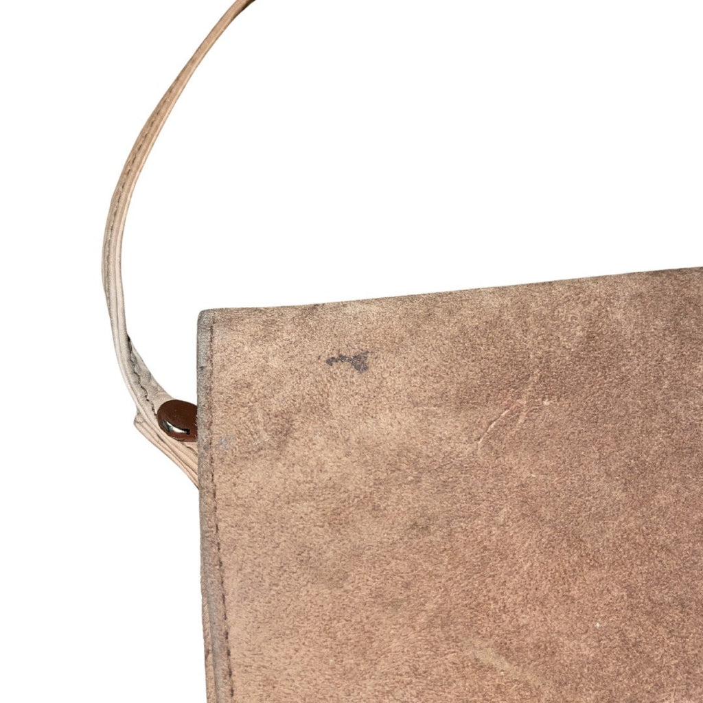 Vintage Rectangular Shoulder Bag Purse Taupe Suede Boho Chic Western Retro
