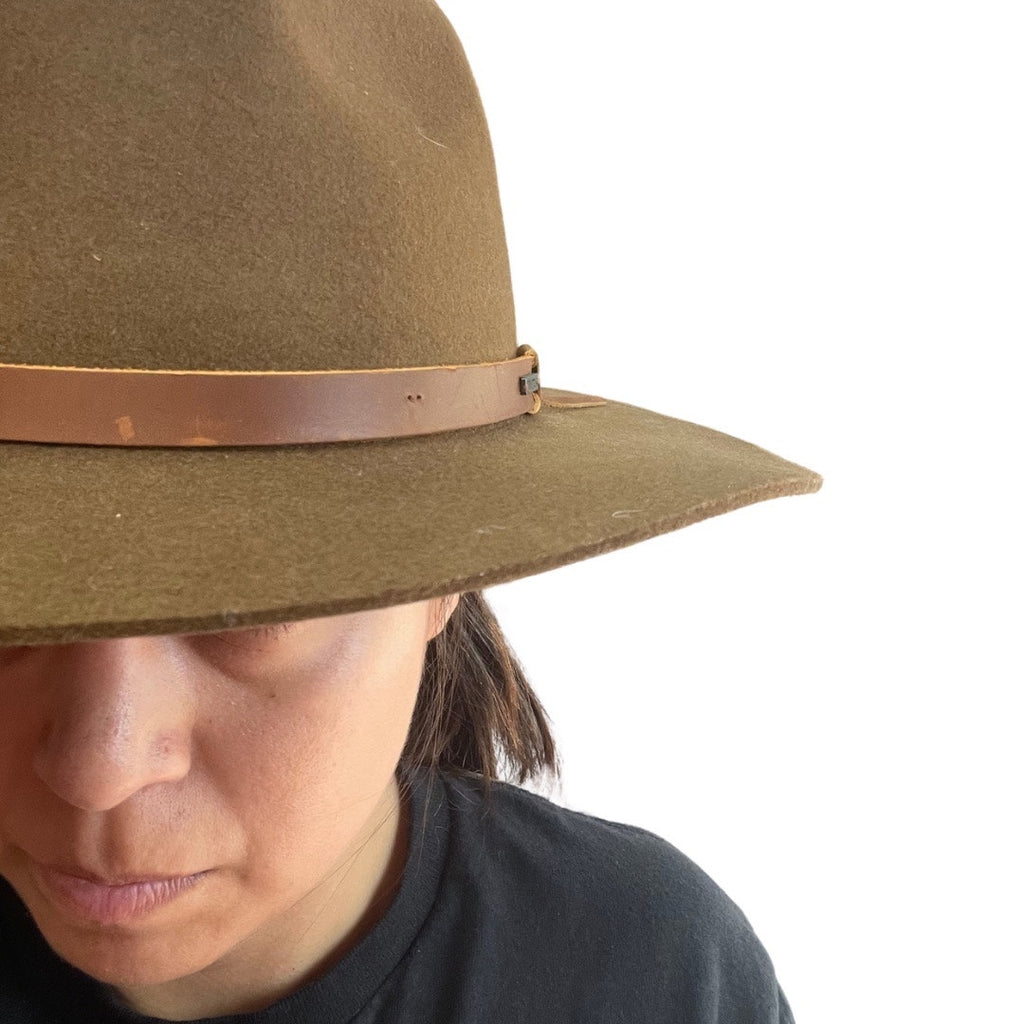 Brixton MESSER FEDORA Unisex Brown Felted Wool Faux Leather Band SZ L NWT Flaw