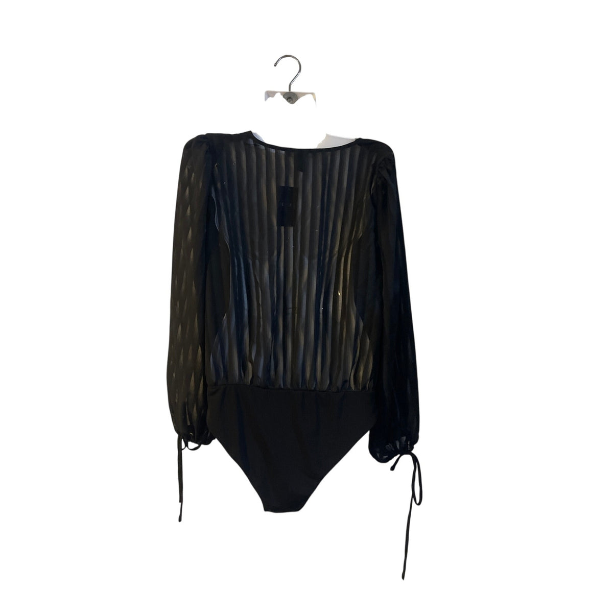 Forever 21 Black Sheer V-Neck Long Sleeve Bodysuit Faux Wrap Front SZ M Party NW