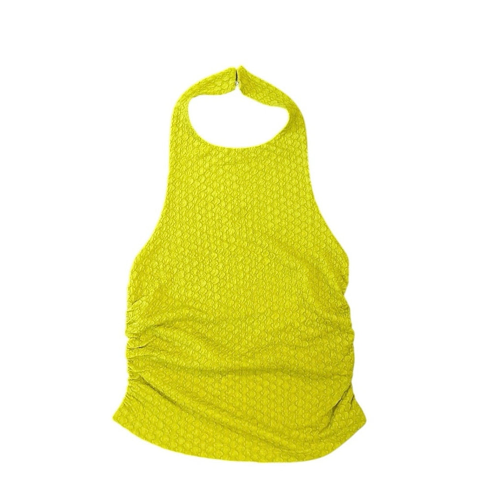Cider Chartreuse Texture Halter Ruching Top Size M Flirty Beach Festival Y2K