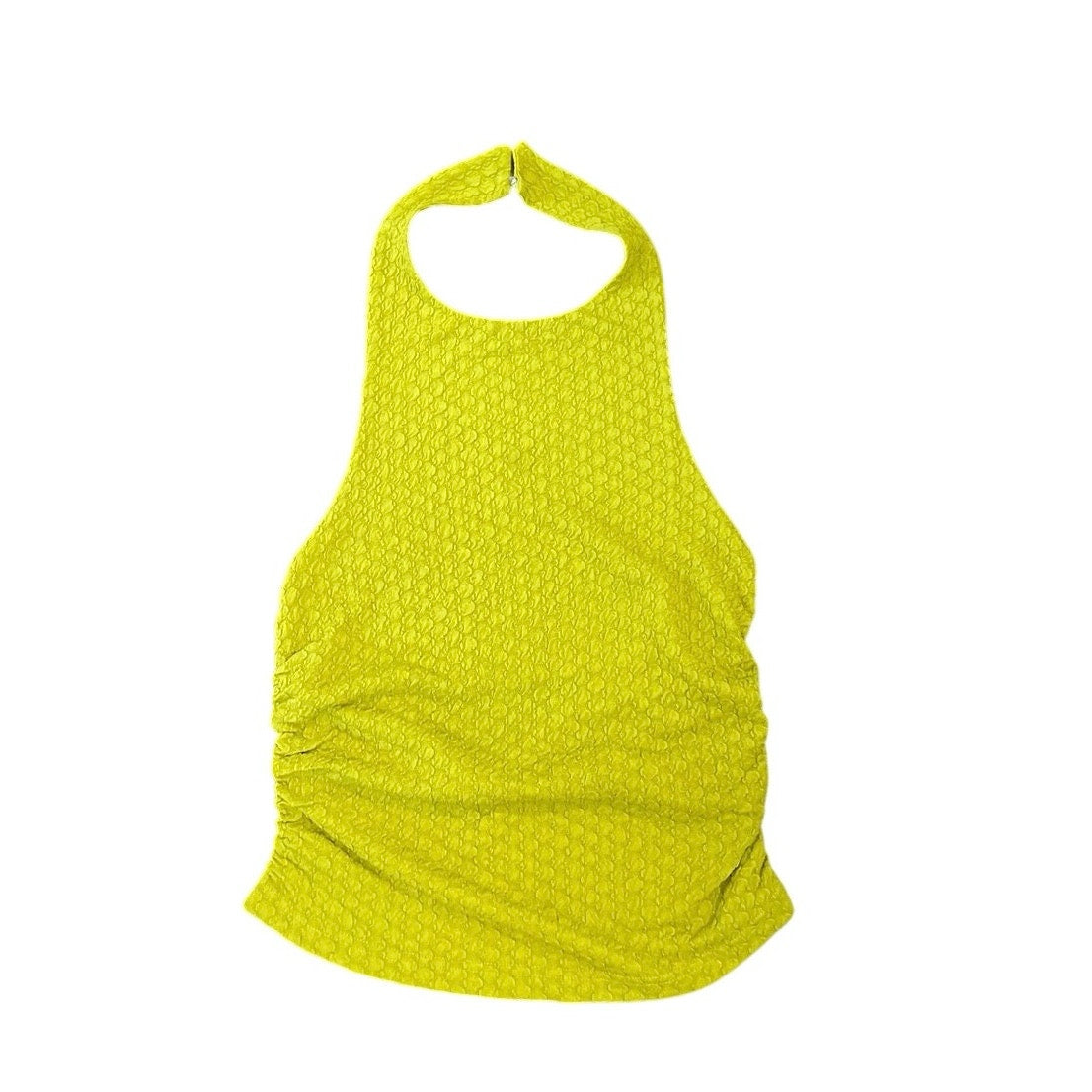 Cider Chartreuse Texture Halter Ruching Top Size M Flirty Beach Festival Y2K