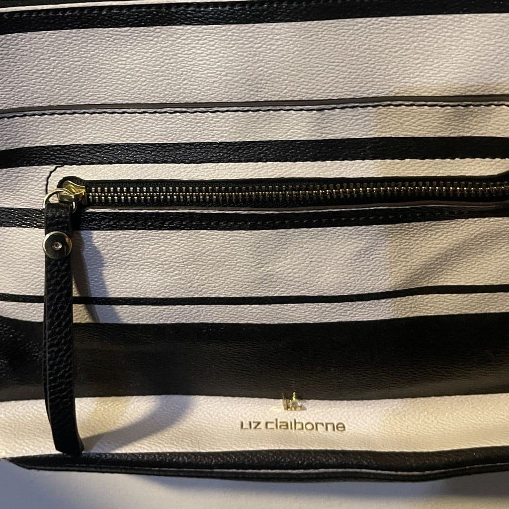Liz Claiborne Classy Black White Striped Crossbody Bag Nautical Minimalist Chic