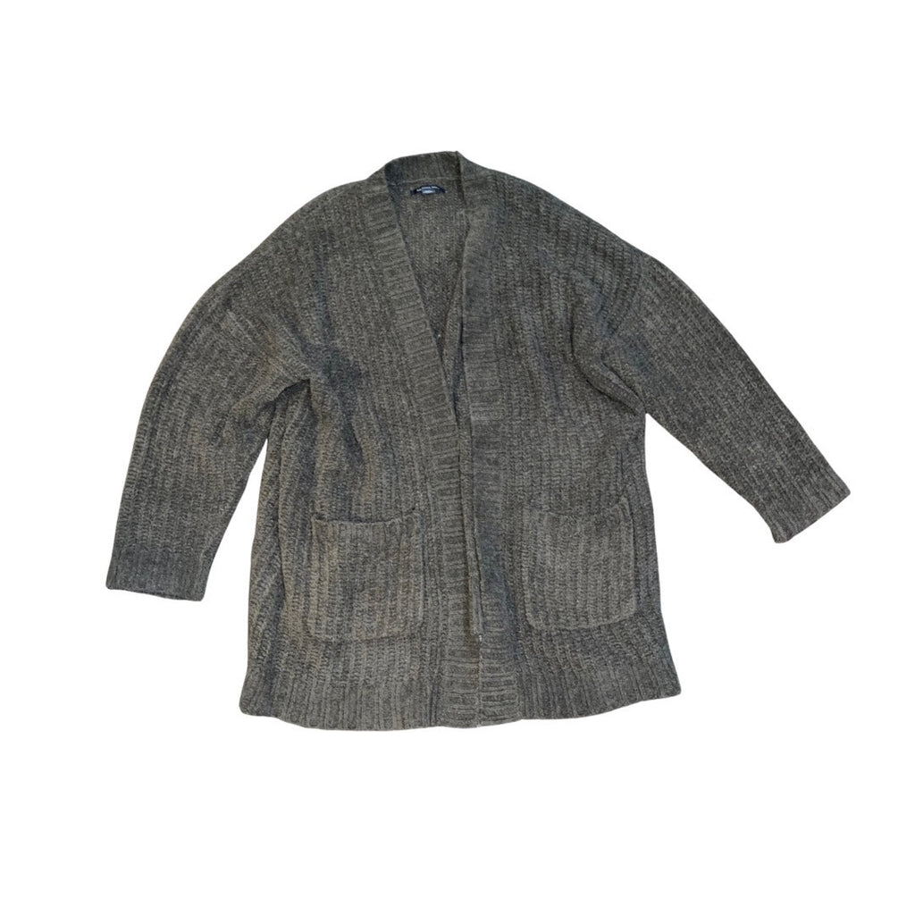 American Eagle Gray Open Front Chunky Knit Cardigan Pockets Size Medium