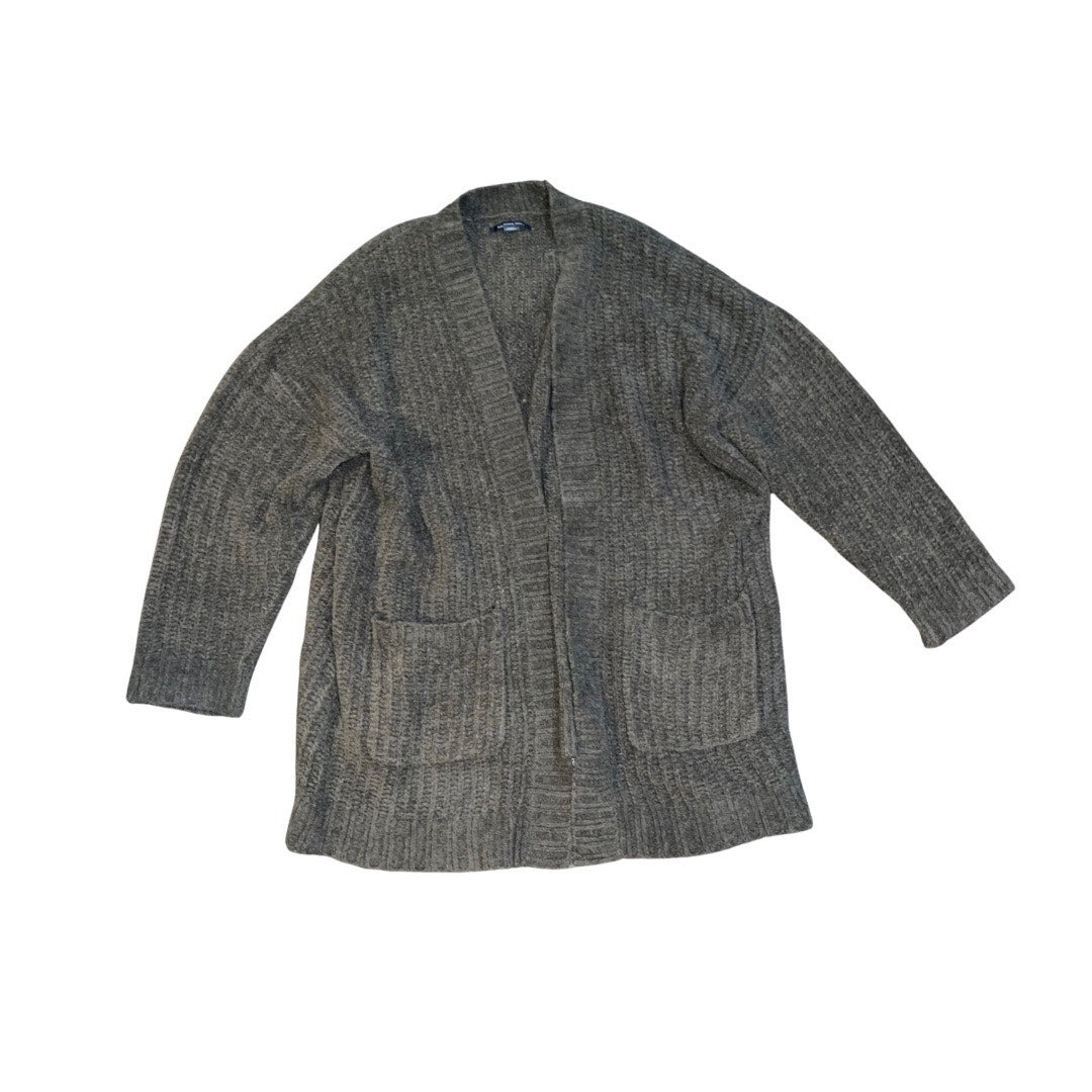 American Eagle Gray Open Front Chunky Knit Cardigan Pockets Size Medium