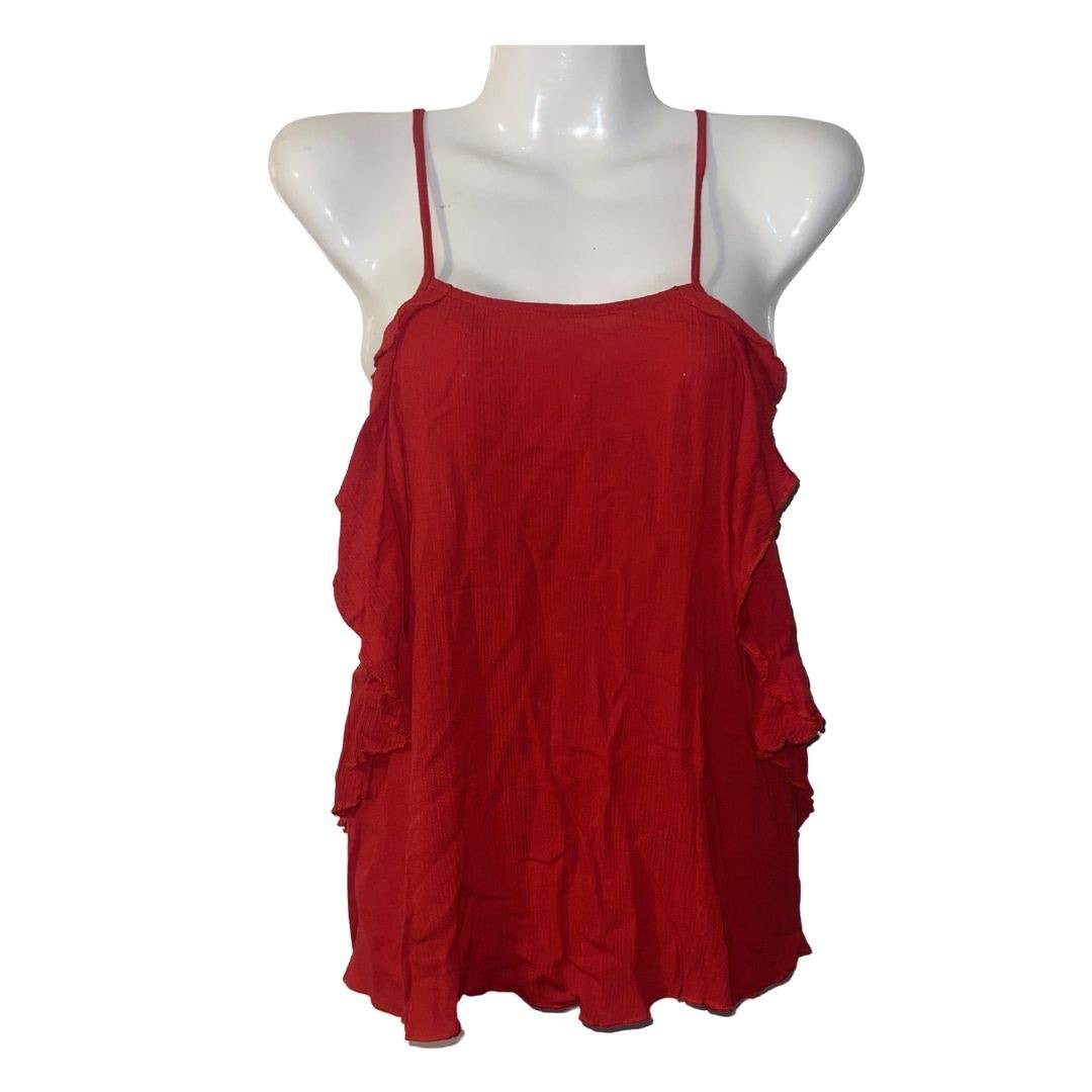 Mossimo Supply Co. Gauzy Red Tank Top Ruffles Size Small Flirty Y2K Girly