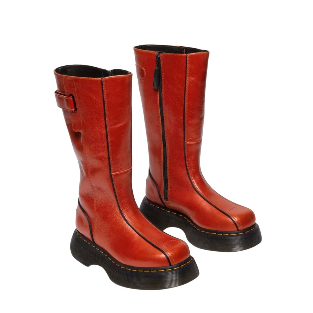 Dr. Martens Buzz High Eclipse Platform Leather Tall Boots Flame Orange SZ 7 NWT