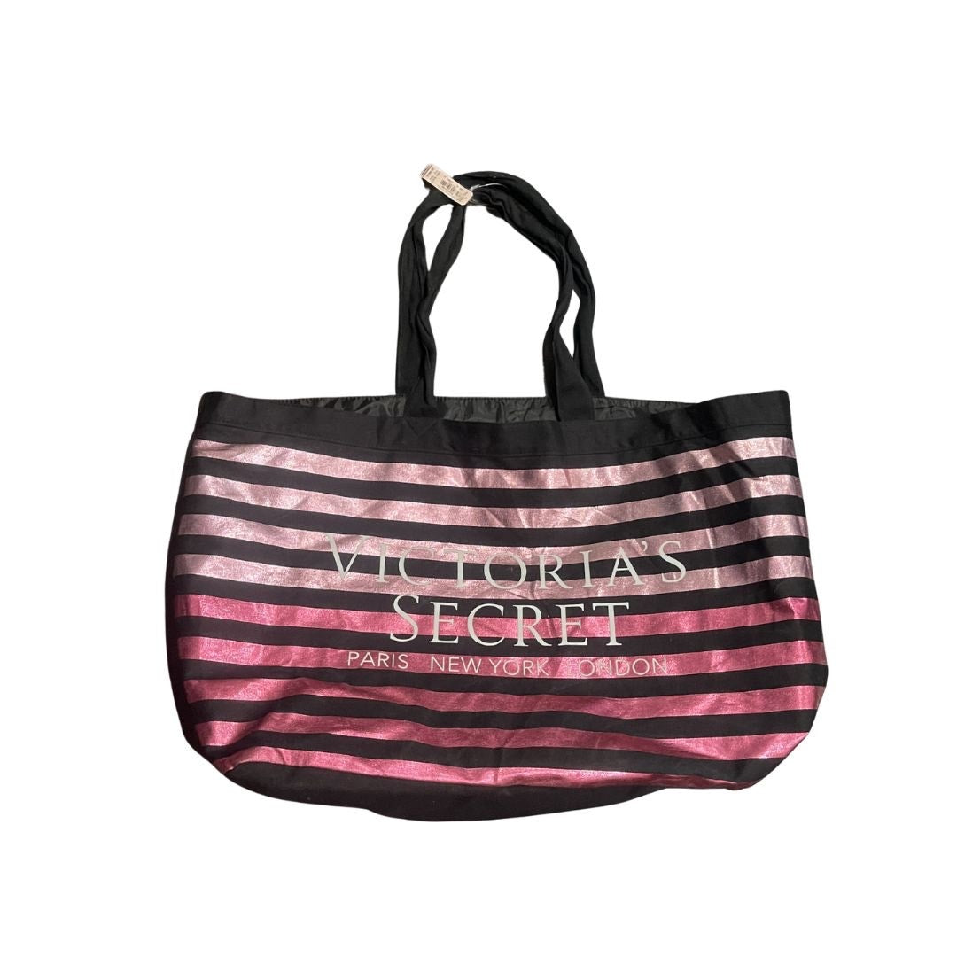Victoria's Secret Metallic Striped Tote Bag Travel Weekender Carry All Y2K NWT