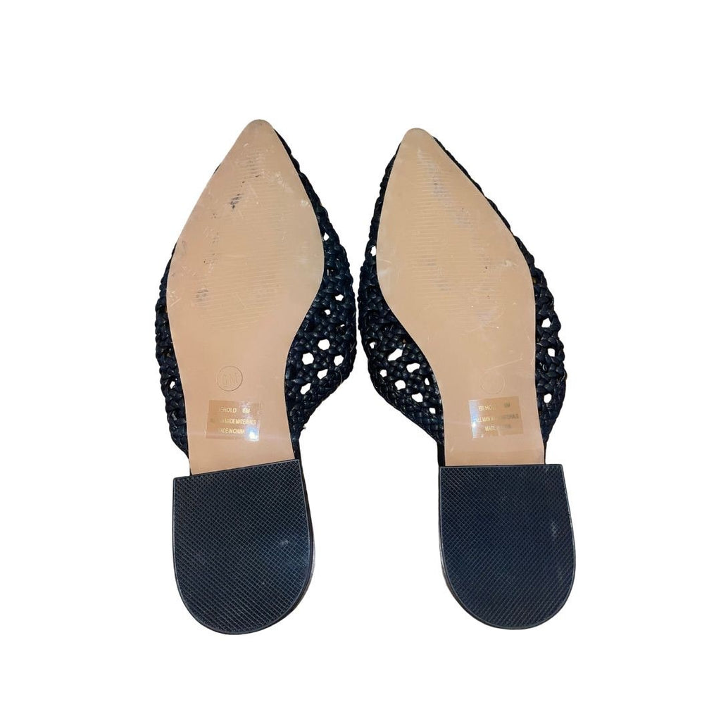 Joie Behold Black Woven Mules Slides Pointed Toe SZ 6 Slip-on Shoes Vacation Boho