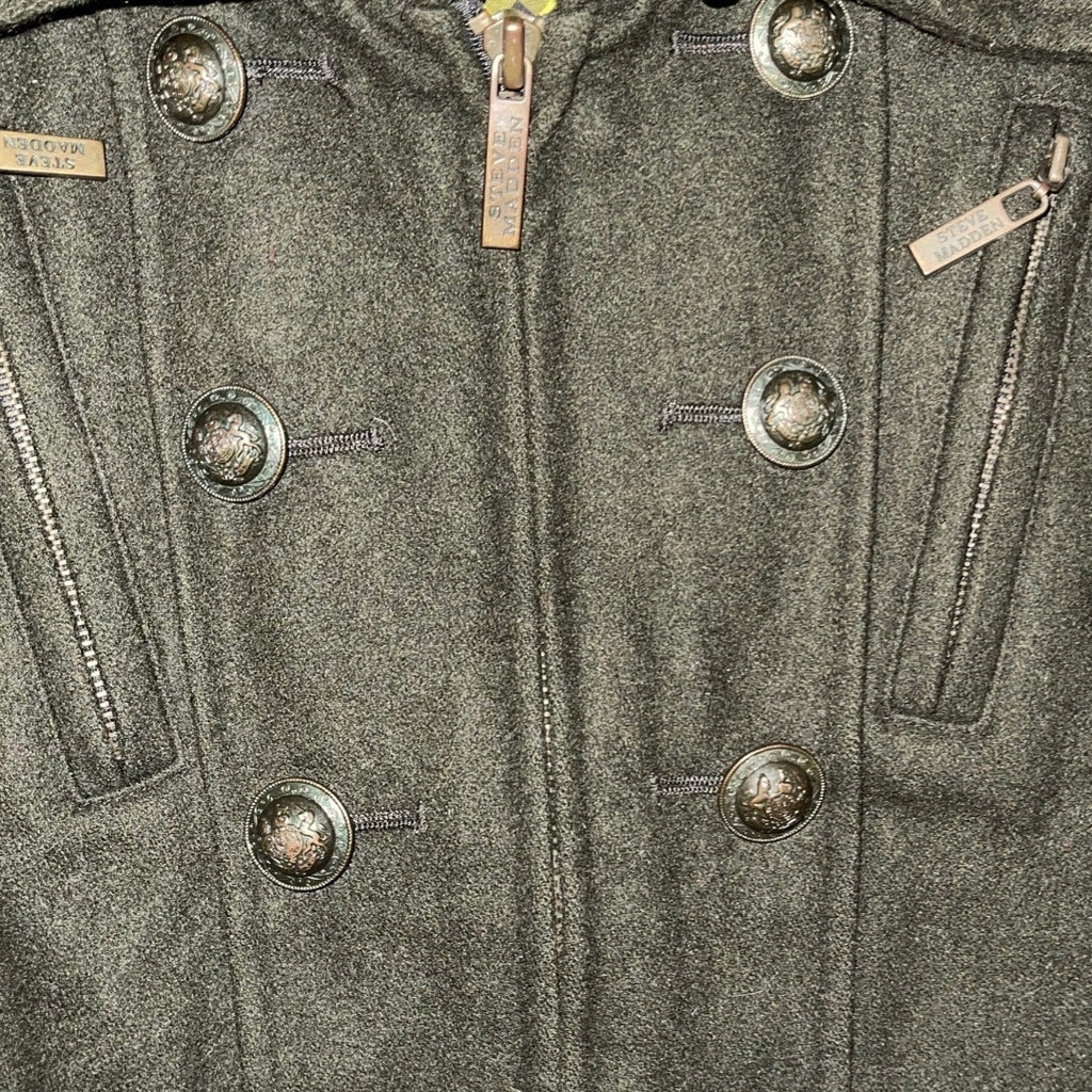 Steve Madden Womens Wool Blend Green Army Jacket Military Coat Size Medium