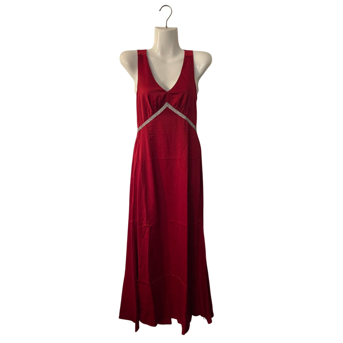 Cider Rhinestone V-Neck Red Satin Evening Dress XXS Formal Gown Wedding Prom NWT