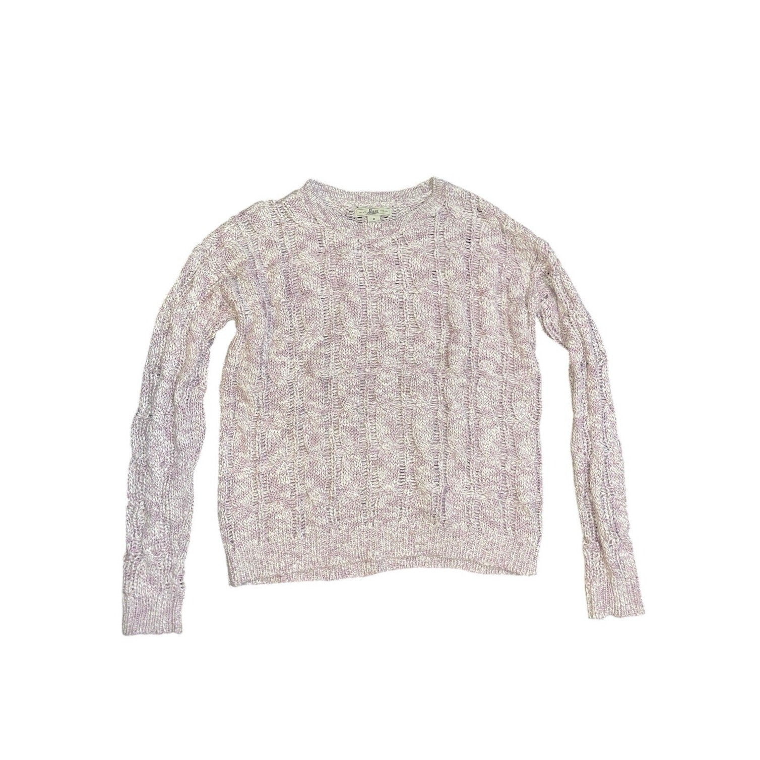 Bass Women Crew Neck Sweater Lavender Open Wave Knit Size M Cotton Blend