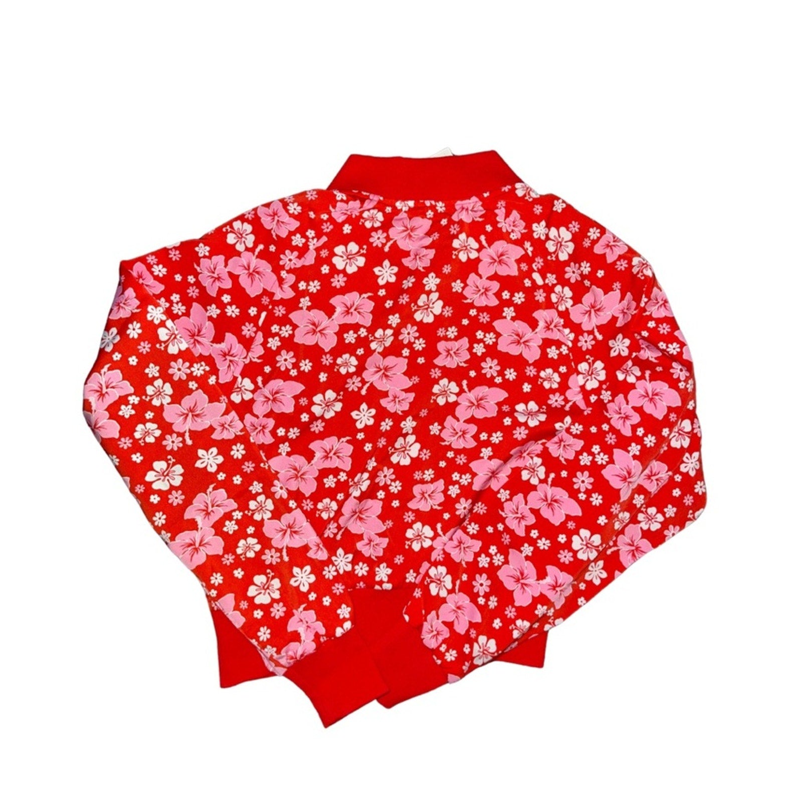 Frankies bikinis Cameron Satin Coconut Floral Cropped Bomber Jacket Large NWT