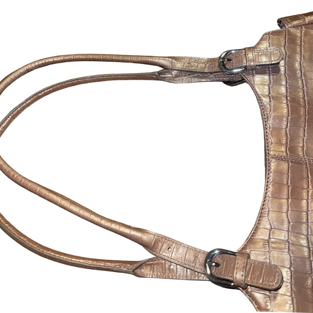 Maxx New York Gold Crocodile Embossed Print Leather Shoulder Bag Purse