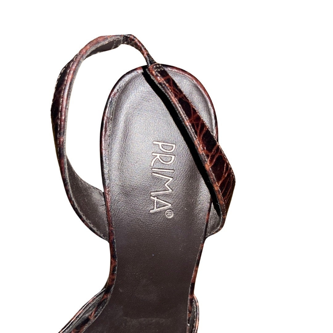 Vintage Prima Cavie Dark Brown Croco Leather Slingback Heel Pump Size 6.5