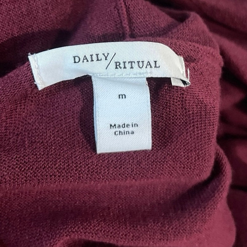 Daily Ritual Burgundy Open Front Cardigan Sweater Size Medium Pockets Casual NWT
