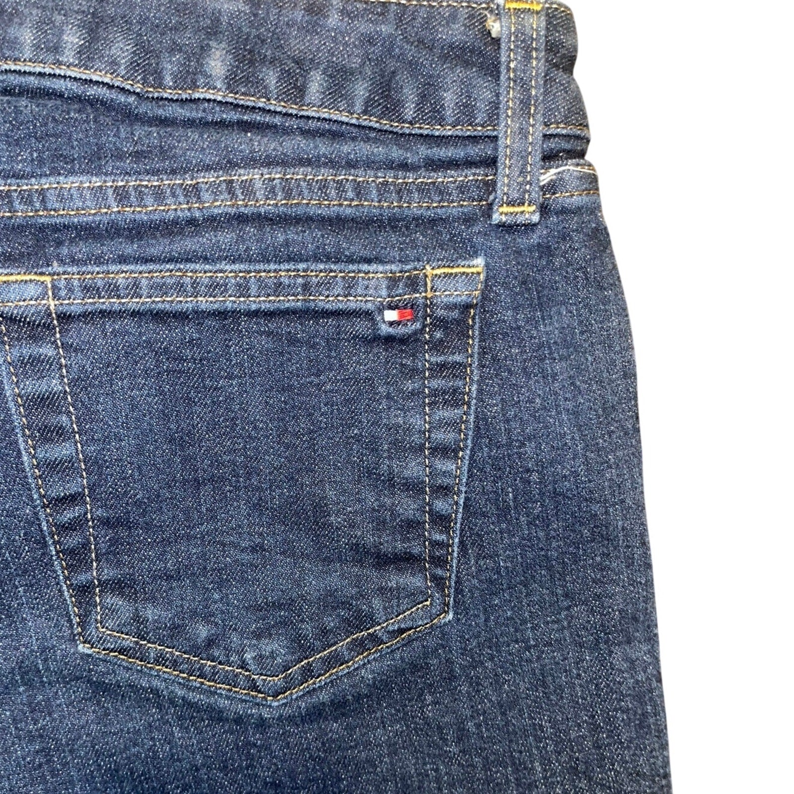 Tommy Hilfiger Mid Rise Denim Jean Shorts Size 4 Cuffed Hem Dark Blue Wash