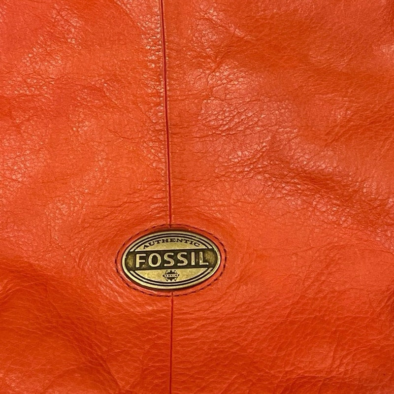 Fossil Orange Leather Explorer Foldover Convertible Tote Crossbody Bag Vintage