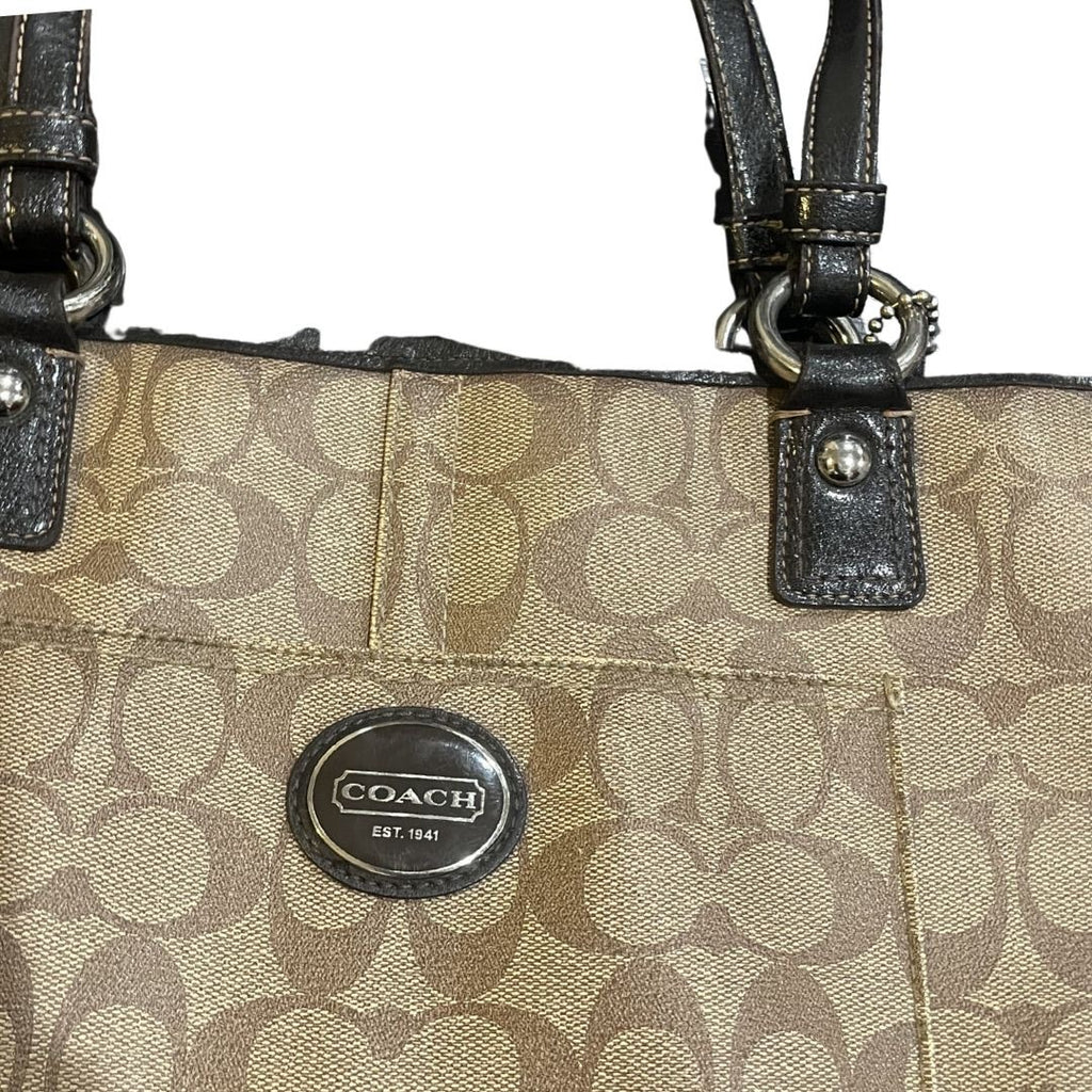 Coach Signature Canvas Peyton Tote Shoulder Bag Purse Leather Trim F18917 Y2K
