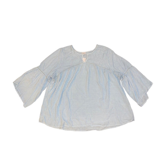 Avenue Light Blue Babydoll Blouse Women Top Plus Size 26/28 Boho NWT
