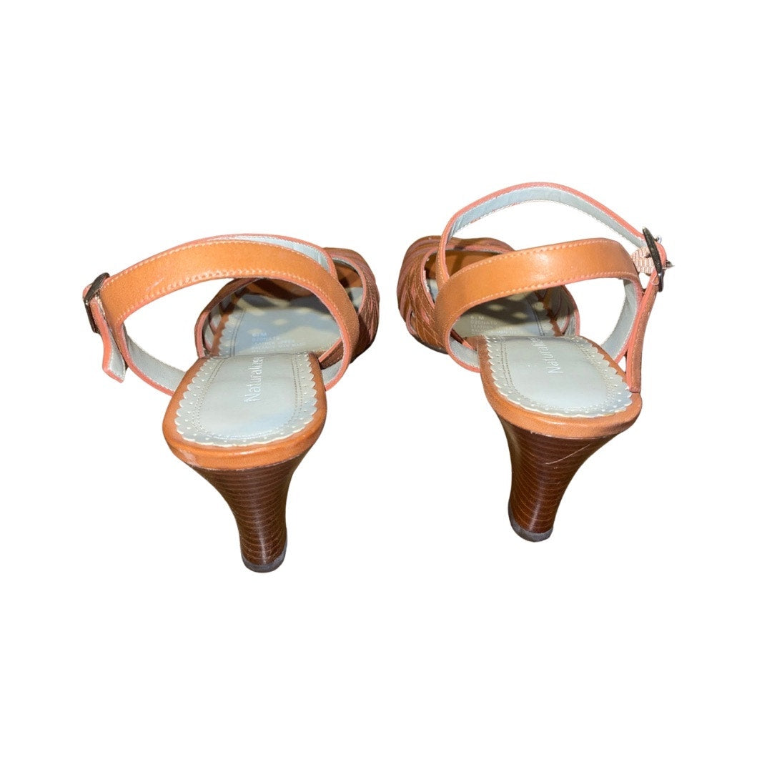 Naturalizer Estrada Melon Leather Slingback Sandals Size 6.5 Heels Boho Vacation
