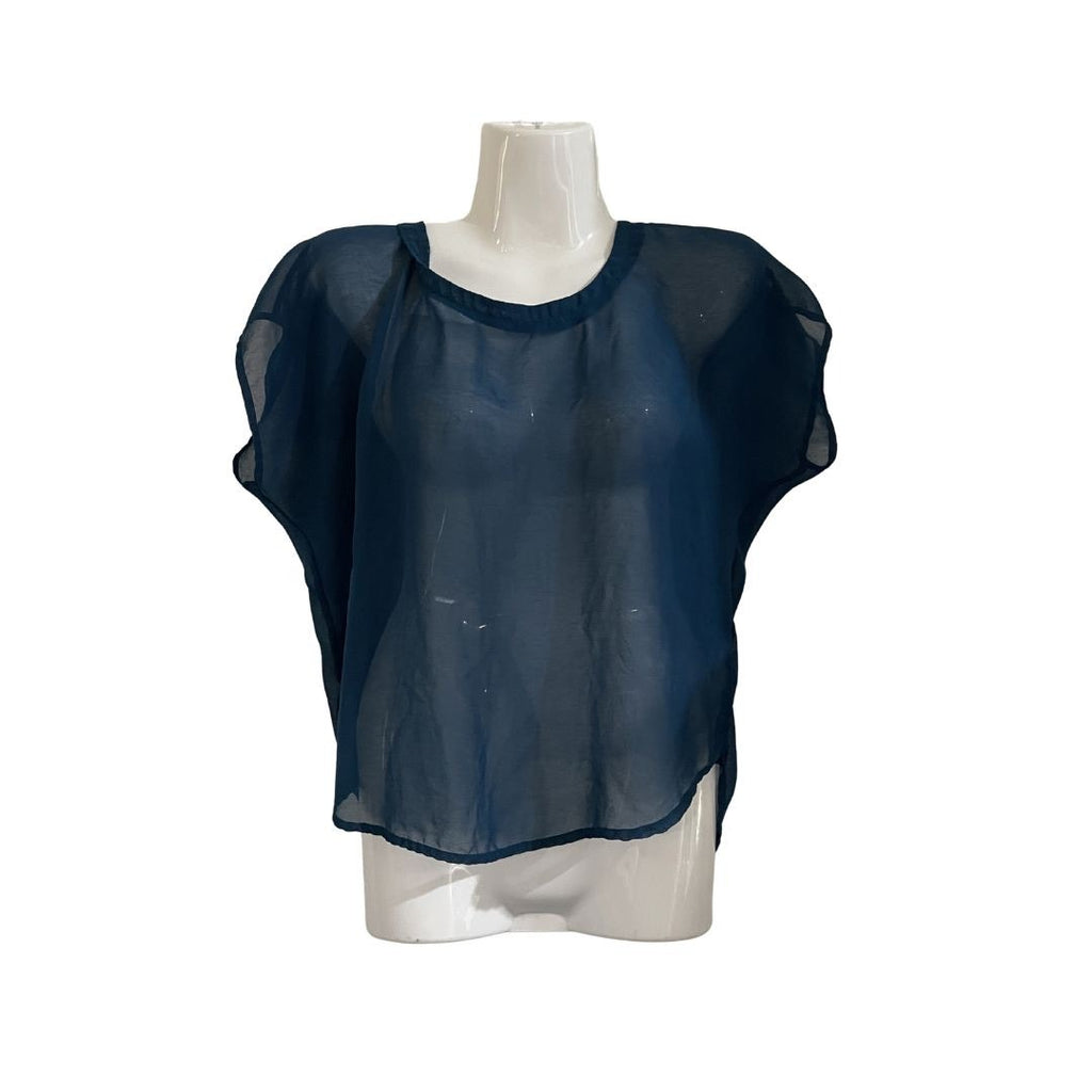 Forever 21 Sheered Blue Blouse Cap Sleeve Top Size Small Boxy Cropped Whimsy