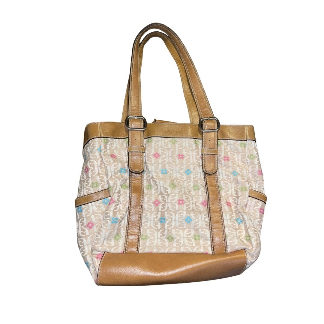 Fossil Key Per Large Tote Shoulder Bag Canvas and Leather Purse