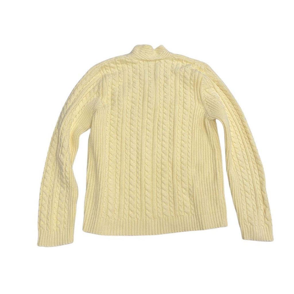 Chaps Yellow Cable Knit V-Neck Sweater Size Large Preppy 100% Cotton Academia