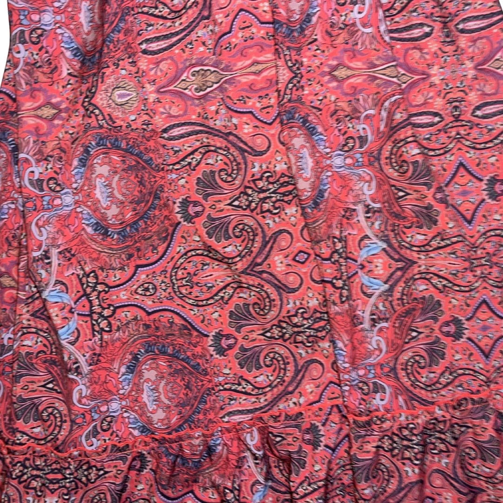 Bohemian Paisley Print Maxi Smoked Waist Dress Size Small Peasant Flowy