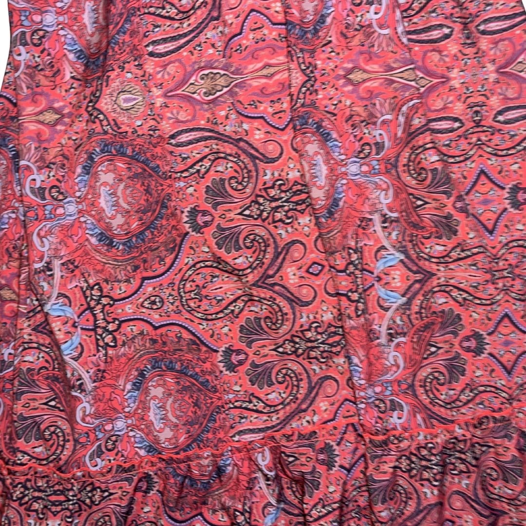 Bohemian Paisley Print Maxi Smoked Waist Dress Size Small Peasant Flowy