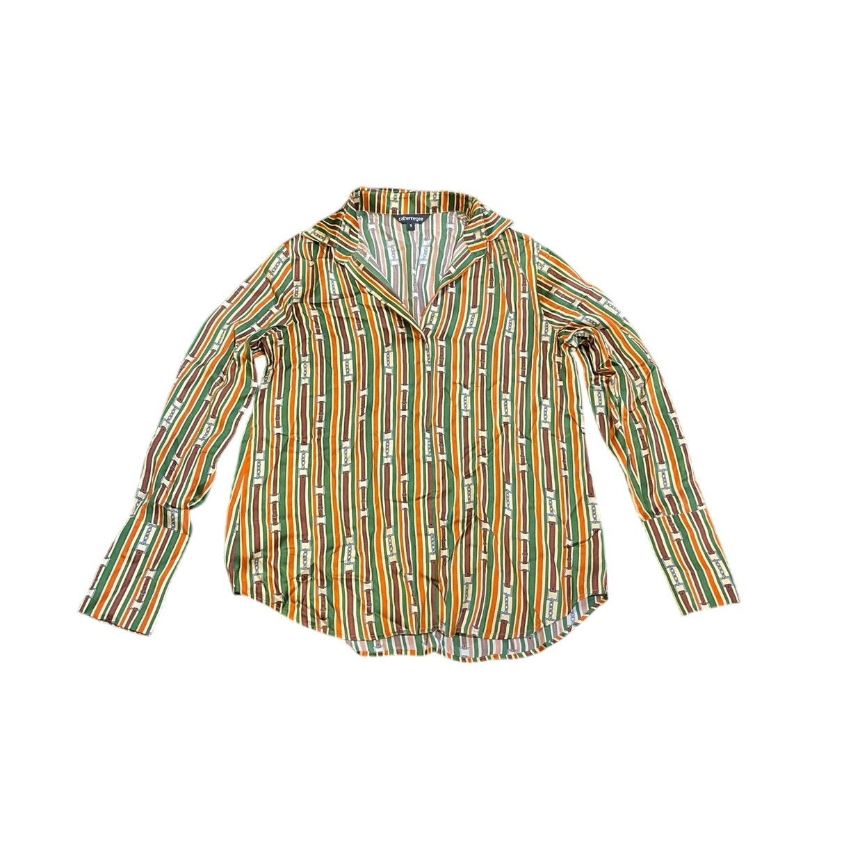 Catherine Gee Daria French Cuff Silk Blouse Thin Belt SZ S Elegant Equestrian