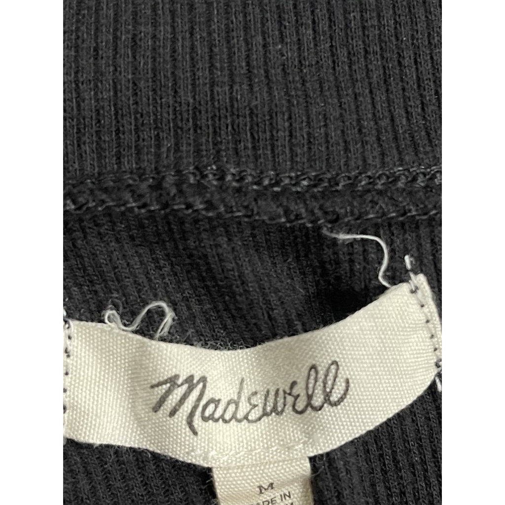 Madewell Black Henley Ribbed Short Sleeve Bodysuit Size Medium Casual Everyday