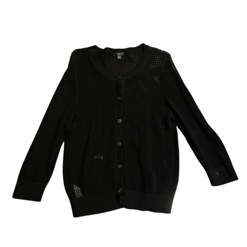 Ann Taylor Sheer Open Knit Mesh Button Up Cardigan Sweater Size Large Boho Chic
