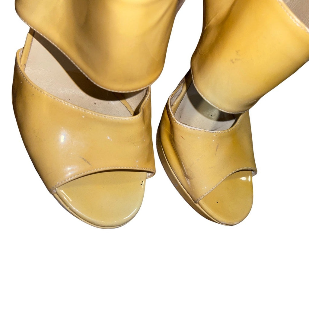 Jimmy Choo Womens Heels Yellow Patent Leather Designer Luxury Made in Italy 8.5