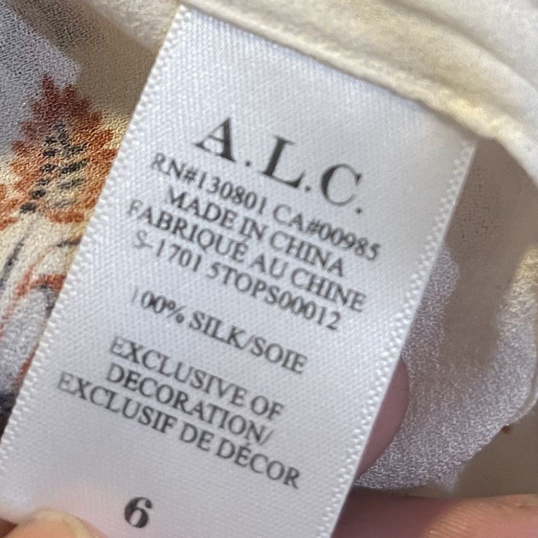 A.L.C. Hari 100% Silk Blouse Top Floral Size 6 Bohemian Chic Peasant Milkmaid