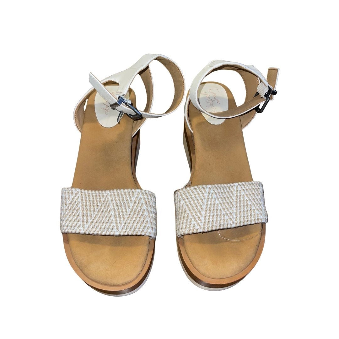 Crown Vintage Milika Wedge Platform Espadrille Sandal Buckle Ankle Strap SZ 6.5