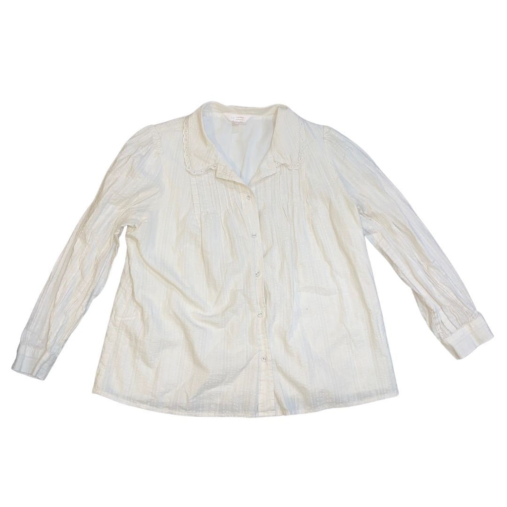 Lauren Conrad Button Down Blouse Size Large Eyelid Collard Pleated