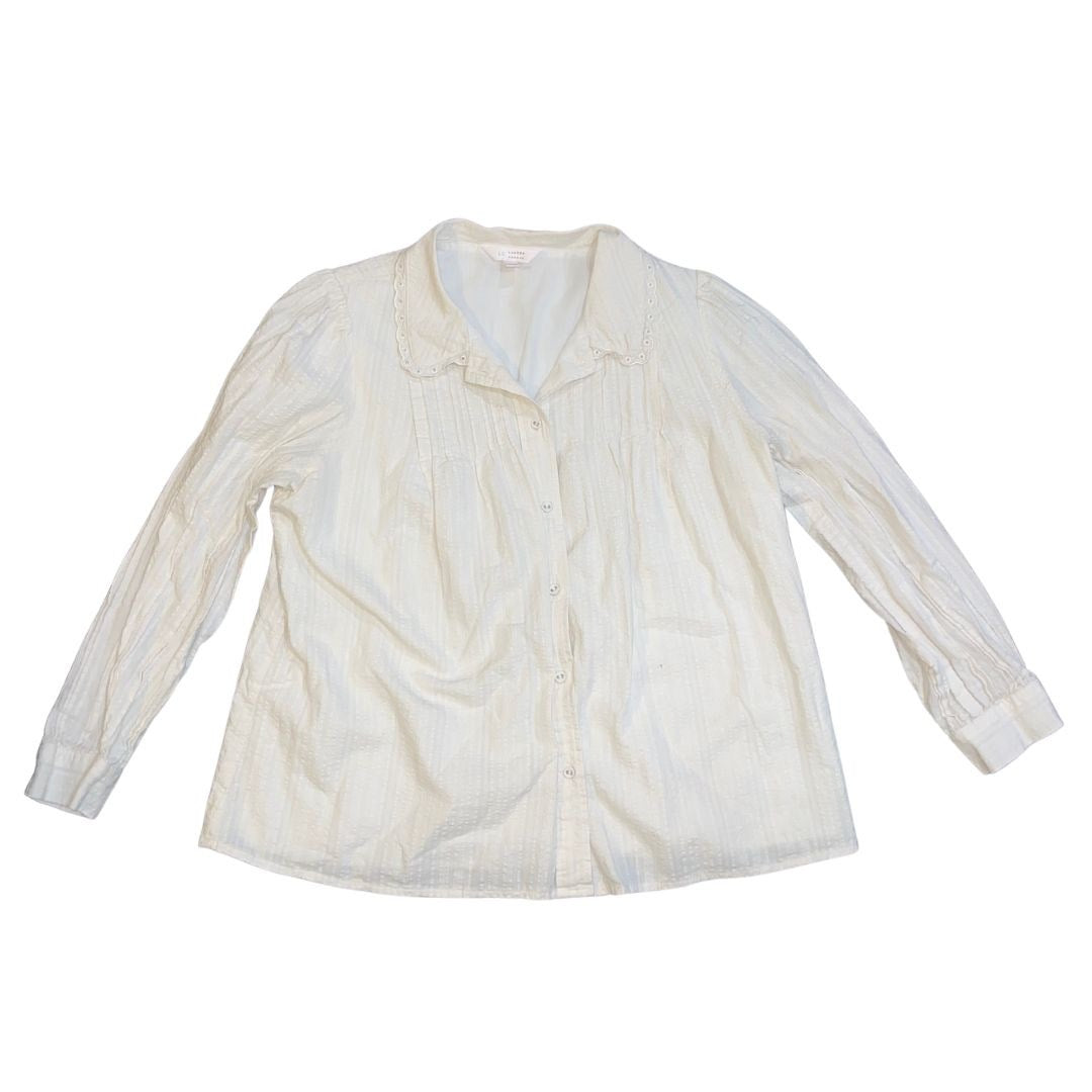 Lauren Conrad Button Down Blouse Size Large Eyelid Collard Pleated