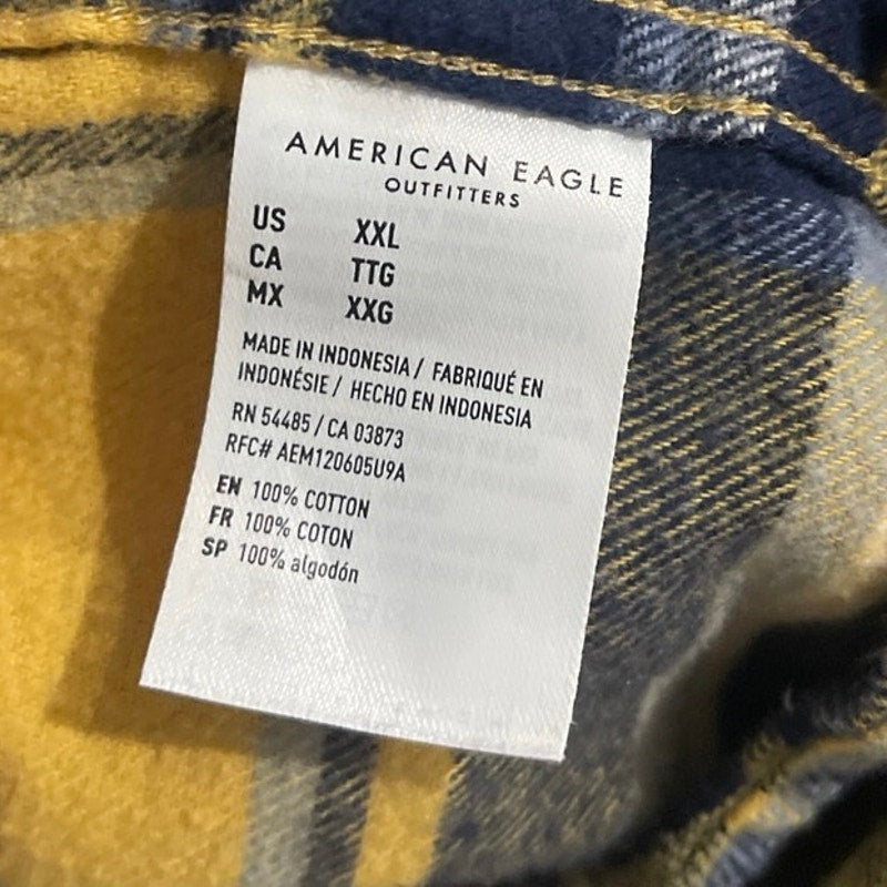 American Eagle Plaid Flannel Long Sleeve Button Shirt SZ XXL Classic Streetwear
