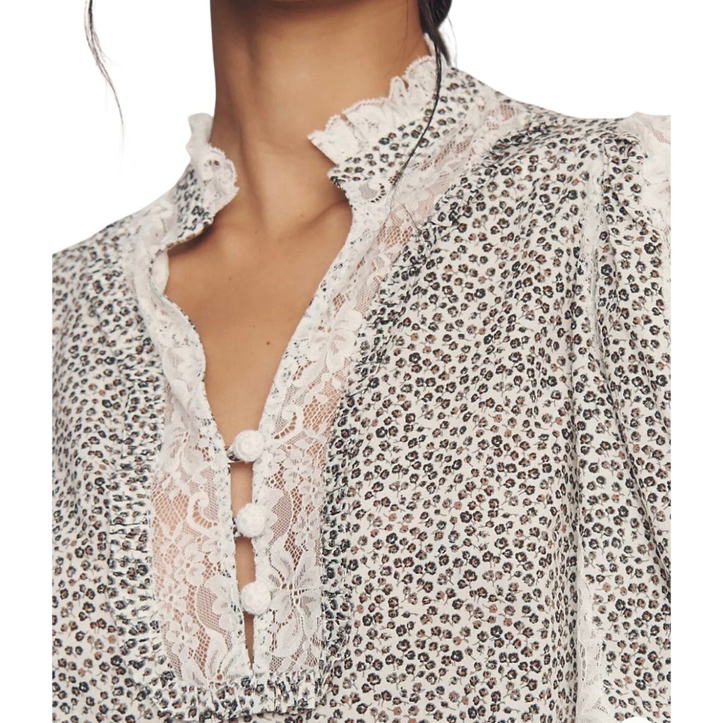 By Anthropologie Cape Sleeve Lace Trim Blouse SZ Large Peasant Boho Cottage NWT