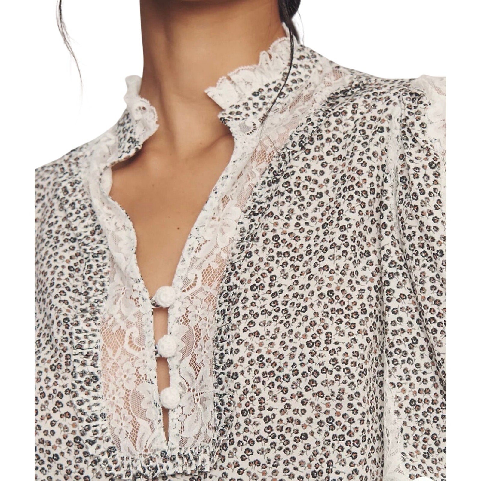 By Anthropologie Cape Sleeve Lace Trim Blouse SZ Large Peasant Boho Cottage NWT