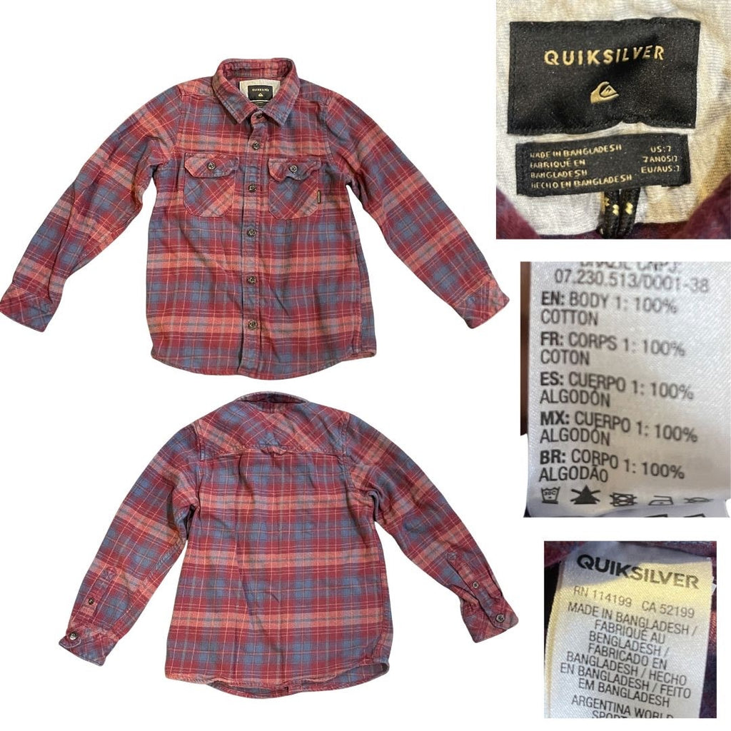 Quiksilver Youth Boy Plaid Flannel Long Sleeve Shirt Size 7 Kidscore
