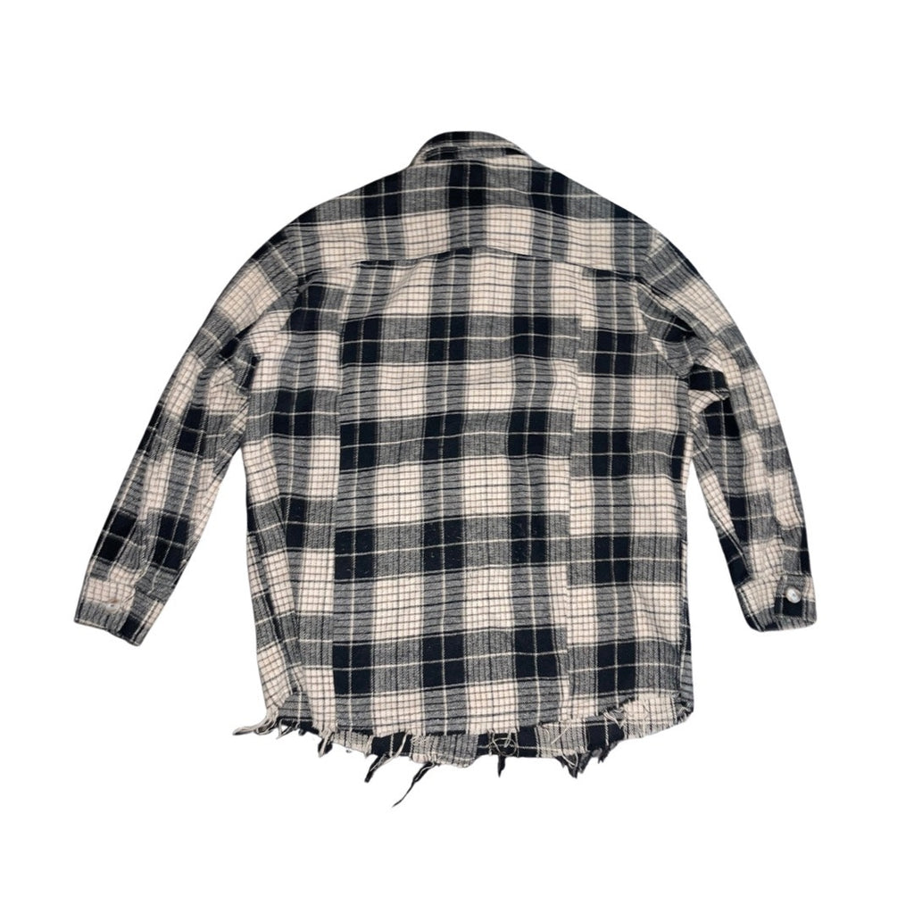 Akair Flannel Plaid long sleeve button up shirt shred hem shaket size S