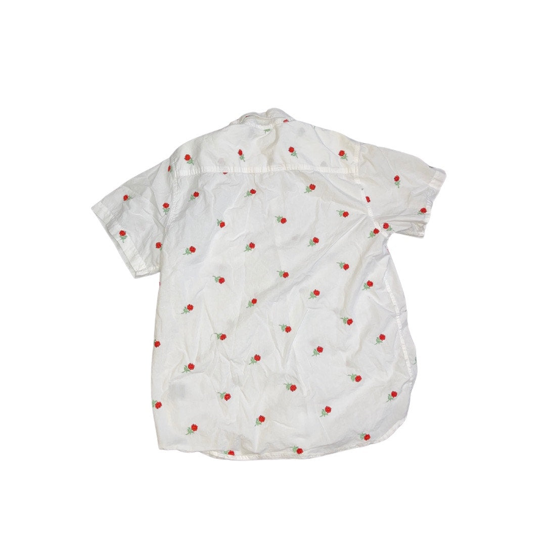 Eighty Eight Men's Rose Embroidery Design Button up Collar Short Sleeve Size L