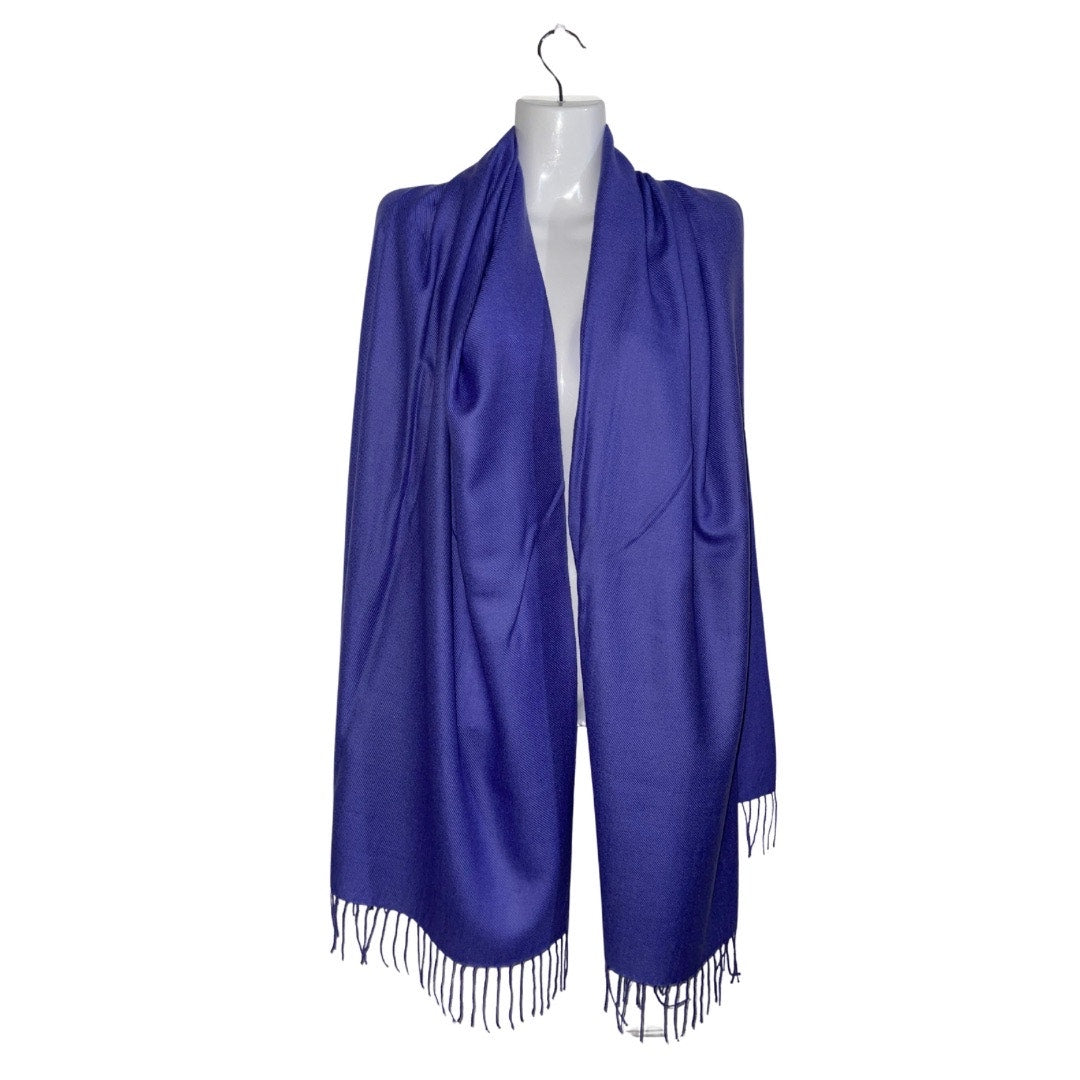 Nordstrom Cashmere Wool Blend Wrap Pashmina Scarf Shawl Fringe Blue Lavender EUC