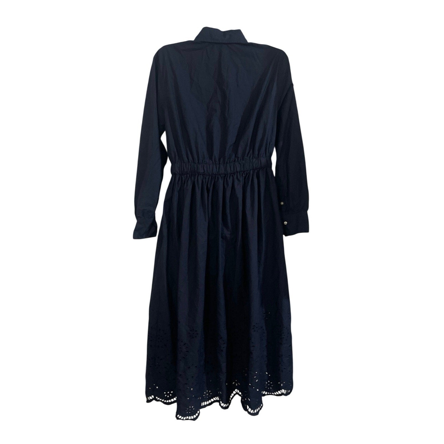 Free Assembly Eyelet Long Sleeve Maxi Shirt Dress Cinch Tie Waist SZ M Cottage