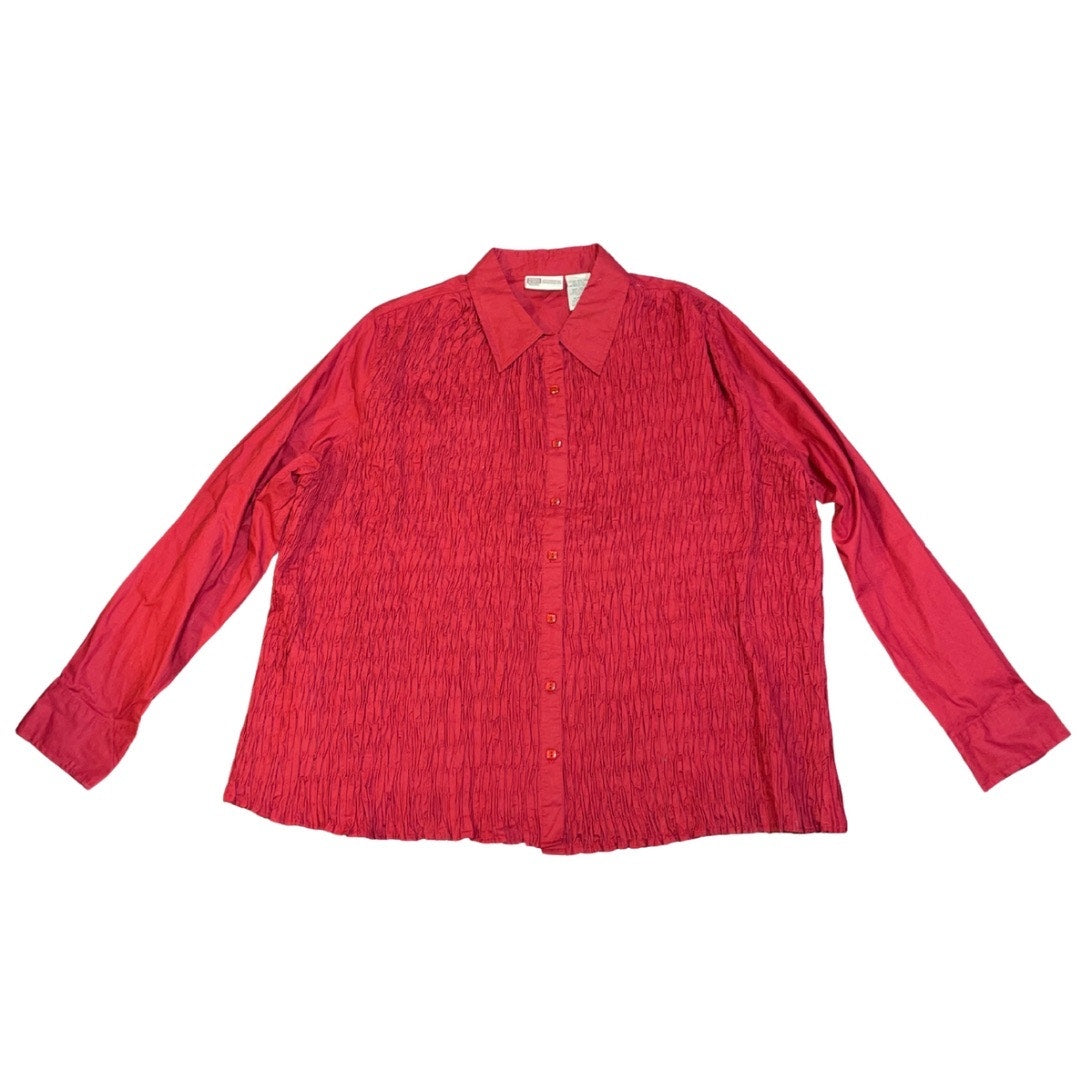 Faded Glory Gauze Burgundy Button Down Long Sleeve Shirt Plus Size 18 western